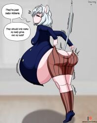 1girls ass ass ass_cleavage belly big_ass big_belly cat_ears female hunter_x_hunter lewinog neferpitou pregnant struggling_to_fit white_hair