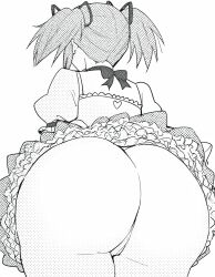 ai_generated ass ass_focus back_view big_ass black_and_white butt_focus huge_ass huge_butt madoka_kaname magical_girl mahou_shoujo_madoka_magica manga manga_page manga_style no_panties puella_magi_madoka_magica thick_thighs twintails upskirt