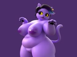 3d_(artwork) 4:3 :3 anthro areola ass belly big_areola big_breasts big_butt black_hair black_pawpads breasts cat_tail catty_(undertale) colored curvy_figure digital_media_(artwork) domestic_cat ear_piercing ear_ring eyelashes eyeliner fangs felid feline felis female freckles fur genitals gesture hair hand_gesture highlights_(coloring) makeup mammal navel nipples overweight overweight_female pawpads paws piercing plump_labia pose presenting presenting_breasts presenting_pussy purple_areola purple_body purple_fur purple_tongue pussy ring_piercing short_hair simple_background smile soft_lighting solo standing tail teeth thick_thighs three-quarter_view tongue tongue_out undertale undertale_(series) wamsgluey wide_hips yellow_eyes
