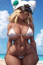 1girls 2d abs ai_generated arc_system_works athletic athletic_female belly belly_button big_breasts bikini bikini_only blonde_hair breasts dark-skinned_female dark_skin female guilty_gear hat hips hourglass_figure long_hair looking_at_viewer nipples_visible_through_clothing ramlethal_valentine soft_abs solo source standing swimsuit tampopo thick_thighs thighs thong voluptuous voluptuous_female wide_hips