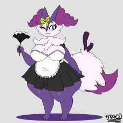 big_breasts braixen breasts cleavage female furry maid pokémon_(species) pokemon pokemon_(species) thick_thighs thixxen wide_hips