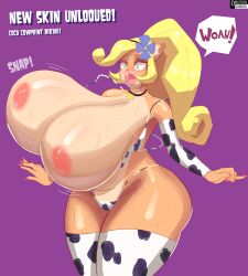 1girls anthro areolae ass ass_bigger_than_head bandicoot big_ass big_breasts big_butt blonde_hair breasts breasts_bigger_than_head bubble_butt clothing coco_bandicoot cow_print cow_print_bikini cowbell crash_(series) curvaceous curvy curvy_figure english_text fangs female female_only flower flower_in_hair furry green_eyes hair_ornament huge_ass huge_breasts legwear long_hair mostly_nude neckwear omicrongamma open_mouth solo solo_female sweat sweating sweaty sweaty_body sweaty_breasts text thick_thighs thighhighs veiny_breasts venus_body voluptuous voluptuous_female wardrobe_malfunction