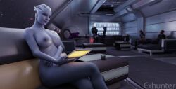 3d alien asari big_breasts blue_skin casual casual_exposure casual_nudity clothed_female clothed_female_nude_female clothed_male clothed_male_nude_female exhibitionism exhunter human liara_t'soni male mass_effect nude nude_female nudist public