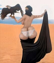 3d ai_assisted arabian arabic_text ass big_ass big_butt burka desert eagle female heterosexual hijab islam large_ass middle_eastern milf muslim_female natsa niqab oiled_ass om_al_baraa outdoors shiny_ass sky solo veil woman