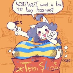 anthro beverage big_breasts bodily_fluids breasts coffee female huge_breasts hyper hyper_breasts low_res milk nucr4r onomatopoeia solo sound_effects speech_bubble tem temmie_(undertale) text undertale undertale_(series)