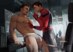 appasart avengers bara big_bulge bulge captain_america captain_america_(series) chris_evans clothing daddy gay male male/male male_nipples male_only manly marvel marvel_cinematic_universe marvel_comics mature_male muscular_male nipples peter_parker spider-man spider-man_(series) steve_rogers tight_clothing tom_holland underwear