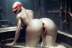 ai_generated ass ass_focus bent_over big_ass big_butt cum_bath eyeless female looking_back monster pussy sharp_teeth