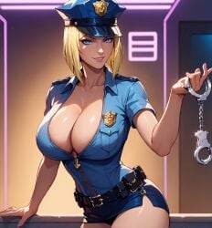 1girls ai_generated alex-schura arm_support belt big_breasts blonde_hair blue_eyes blunt_bangs blush bob_cut boruto:_naruto_next_generations breasts child_bearing_hips cleavage cleavage_overflow cowboy_shot female female_only handcuffs hat holding_object hourglass_figure huge_breasts indoors light-skinned_female light_skin looking_at_viewer mature mature_female mature_woman midriff milf miniskirt nai_diffusion naruto naruto:_the_last naruto_(series) naruto_shippuden no_bra outfit pinup police police_hat police_officer police_uniform police_woman samui seductive_look shirt short_hair skimpy skimpy_clothes skirt slutty_clothing slutty_outfit smile smiling_at_viewer solo solo_focus stable_diffusion upper_body voluptuous voluptuous_female wide_hips zipper zipper_pull_tab