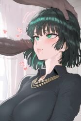 ai_generated dark-skinned_male fubuki_(one-punch_man) gintoai green_eyes green_hair large_breasts large_penis one-punch_man pov short_hair veiny_penis wide_eyed