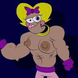 big_breasts bow_in_hair earthworm_jim_(franchise) earthworm_kim ibspaint_(software) low_quality_edit lowres muscular_female no_bra self_upload shirtless what yellow_hair