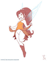 1girls 2010s blush brown_hair closed_mouth clothing disney disney_fairies exposed_pussy eyes fairy fairy_wings fawn_(disney_fairies) female female_focus female_only flying hair humanoid joe_randel lifted_by_self lifted_skirt lipstick looking_at_viewer no_panties open_eyes pointy_ears ponytail pussy self_exposure smile solo thick_thighs wide_hips wings