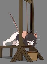 5_fingers 5_toes absurd_res anthro bangs barefoot basket bite biting_own_tongue blade bottomless bottomless_female clothed clothing constricted_pupils container death death_piss decapitation dying e254e execution eyewear feet female female_death fingers gesture glasses guillotine hair hand_gesture hi_res incontinence killing kneeling mammal messy_hair motion_lines murid murine pain pupils rat ririgaki rodent ryona self_bite small_pupils solo toes tongue tongue_bite tongue_out