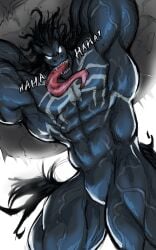 black_body black_skin horse_venom_(marvel) long_hair long_tongue looking_at_viewer male male_only marvel mixterart muscles muscular muscular_male pecs pectorals sharp_teeth smile smiling smiling_at_viewer solo solo_focus solo_male tail thick_thighs tongue tongue_out venom venom_(marvel)