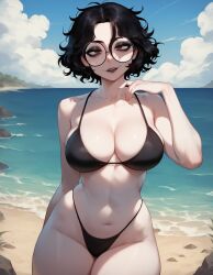 1girls ai_generated artstyle_imitation ass beach big_breasts bikini black_bikini black_hair black_lipstick bob_cut breasts brown_eyes curvy curvy_female curvy_figure eyelashes eyeshadow eyewear female glasses goth goth_girl gothic huge_ass huge_breasts light-skinned light-skinned_female lipstick makeup mature_female messy_hair milf mommy naughty naughty_face nerd ocean olie outdoors pale-skinned_female petite petite_body plump plump_ass plump_female public_sex round_eyewear round_glasses sea seductive seductive_look short_hair skirt submissive_female summer sunny thiccwithaq_(ai_style) thick_ass thick_legs thick_lips thick_thighs voluptuous voluptuous_female wavy_hair white_skin xandr