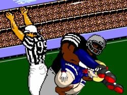 balls blonde_hair bo_jackson dark-skinned_male dark_skin dead_or_alive football_player interracial marie_rose mistersouji penis pixel_art reverse_suspended_congress tecmo_bowl twintails vagina vaginal_penetration