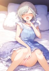 1girls ai_generated bed bedroom blush blush breasts breasts breasts closed_eyes clothed clothing cum female female_focus female_only fingering fingering_pussy fingering_self fingering_through_clothes gray_hair high_resolution highres hinomori_shiho laying_down laying_on_back laying_on_bed masturbating masturbation naked on_back on_bed open_mouth panties partially_clothed partially_clothed_female partially_nude partially_undressed project_sekai pussy pussy_ejaculation pussy_juice pussy_juice_drip small_breasts solo solo_female solo_focus squirting thighs underwear vaginal_insertion vaginal_penetration vaginal_penetration wet wet_pussy