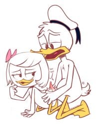 anthro avian bedroom_eyes disney doggy_style donald_duck duck ducktales ducktales_(2017) erection furry furry_female furry_only inminent_sex nude penis ribbon seductive_look short_hair vsdrawfag webby_vanderquack