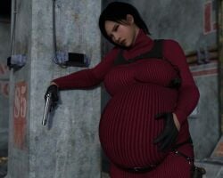 1girls 3d 3d_(artwork) ada_wong artist_request big_belly bloated_belly female labor_pains pregnant ready_to_pop resident_evil resident_evil_4 resident_evil_4_remake turtleneck