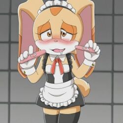 ai_generated cream_the_rabbit furry furry_ears furry_female furry_tail maid_outfit pregnancy_test pregnant rabbit rabbit_ears rabbit_girl rabbit_tail sex_slave sonic_(series) sonic_the_hedgehog_(series)