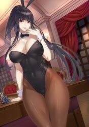 1girls abs animal_ears armpits bare_shoulders black_hair bodysuit breasts bunny_ears bunnysuit casino chair choker cleavage damegane erect_nipples eye_contact fake_animal_ears fake_ears female female_only half-closed_eyes hand_on_table huge_ass huge_breasts jabami_yumeko kakegurui long_hair looking_at_viewer nipple_bulge nipples pantyhose playboy_bunny pose red_eyes ribbon solo source_request standing table thick_thighs thighs very_long_hair wide_hips