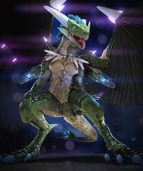 2017 3d absurd_res animal_genitalia anthro anus blender genital_slit hi_res horn iguana lizard male nude open_mouth presenting reptile salireths scalie slit solo spread_legs spreading teeth tongue tongue_out wings