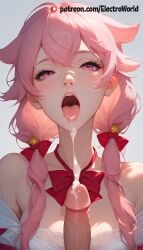 1boy 1girls ai_generated breast_jiggle cum_on_breasts electroworld female gasai_yuno mirai_nikki nude penis sperm