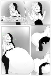 belly_bigger_than_body belly_overhang female funlitogc gassychan_(artist) gluttony hyper_belly hyper_fat looking_pleasured monochrome morbidly_obese morbidly_obese_female overweight overweight_female weight_gain weight_gain_female weight_gain_kink weight_gain_sequence