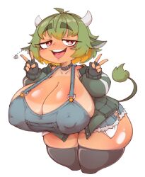 belly big_breast big_breasts bovine breast cow_ears cow_tail cowgirl female green_hair horns mossyartburger mossyburger shortstack solo swinging_breasts tummy virtual_youtuber vtuber