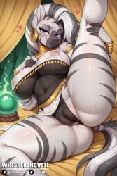 1girls ai_generated anthro anthropomorphic big_breasts big_nipples big_thighs blue_eyes blush breasts earrings equine female female_focus female_only looking_at_viewer my_little_pony partially_clothed partially_clothed_female pussy smile solo solo_female solo_focus tail vagina whisperingveil white_fur white_hair zebra zecora_(mlp)