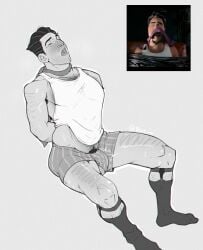 1boy 2026 bara blue_9647 bondage bulge disney gay hoppers male male_only mayor_jerry monochrome penis pixar plump pubic_hair reference_image solo solo_focus tagme yaoi