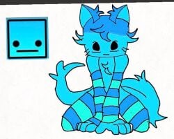 1boy animal_ears blue_fur blue_hair botvxot cube_107_(geometry_dash) femboy fluffy_tail furry geometry_dash long_sleeves male male_focus male_only no_pants reference_image solo solo_male square_head stockings tagme