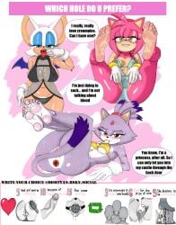 amy_rose bed blaze_the_cat blue_eyes butt_plug furry green_eyes lingerie nipples no_sex nsfw rouge_the_bat sonic_(series) sonic_the_hedgehog_(series) yiff
