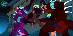 absurd_res ahuizotl anthro aztec bondage bottomwear chastity_cage chastity_device clothing felid forced gag group haplorhine hi_res jaguar kidnapping loincloth male male/male mammal monkey nalli nude outside pantherine primate rape sex trio xico yolia