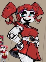 baby_(fnafsl) blue_eyes breasts circus_baby_(fnaf) circus_baby_(minecraft) crop_top cyan_eyes female female_only five_nights_at_freddy's hands_on_hips long_hair minecraft peargor ponytail red_hair robot robot_girl safe skirt smile solo tagme thick_thighs tied_hair voluptuous zamination