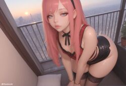 absurd_res ai_generated artist_name artist_upload balcony bare_shoulders bent_over black_hairband black_ribbon black_skirt black_thighhighs blue_eyes bra bracelet breasts choker cityscape crossdressing downblouse earrings femboy femboy_focus feminine_male gay hairband hi_res hoop_earrings indoors jewelry leaning_forward lips long_hair looking_at_viewer microskirt miniskirt more_at_source neck_ribbon pandora patreon patreon_logo patreon_username pencil_skirt pillow pink_hair plant potted_plant railing red_tank_top ribbon self_upload skirt small_breasts solo tank_top thighhighs thighs transgender uncensored underwear watermark
