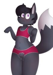 acstlu anthro better_version_at_source black_hair black_nose blush canine clothed clothing cuntboy fox fur grey_fur hair intersex mammal phurcy pussy