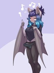 1futa 2017 anthro bat big_breasts blue_hair blush breasts bulge closed_eyes clothing dickgirl erection fur furry futa_only futanari glowing_flesh grey_fur highres intersex limebreaker mammal michi_tsuki original panties penis penis_in_panties phone raised_tail simple_background solo underwear wings