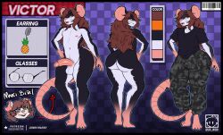 2026 absurd_res anthro ass big_butt black_clothing black_nails black_shirt black_topwear bottomwear camo camo_bottomwear camo_clothing camo_pants camo_print claws clothed clothed_anthro clothed_male clothing colored_nails digital_drawing_(artwork) digital_media_(artwork) ear_piercing ear_ring eyewear feet femboy finger_claws food fruit fruit_ear_piercing fur genitals glasses grey_body grey_fur hair hi_res huge_butt huge_thighs jui_nichi long_hair male mammal model_sheet multicolored_body murid murine nails nipples nude_anthro nude_male orange_eyes pants pattern_bottomwear pattern_clothing pattern_pants penis piercing pineapple pink_feet pink_hands pink_nipples pink_penis pink_tail plant pubes rat red_hair ring_piercing rodent shirt signature slim slim_male solo tail thick_thighs toe_claws topwear two_tone_body victor_(victor7mb) whiskers white_body white_fur