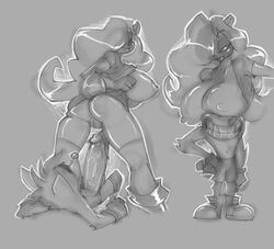 2017 activision anthro ass bandicoot big_breasts big_penis bigdad boob_hat breasts clothed clothing crash_(series) crash_bandicoot duo erection female greyscale hand_on_penis humanoid_penis male mammal marsupial monochrome nipples open_shirt penis pussy sketch_page smile standing straight tawna_bandicoot thick_thighs toony video_games