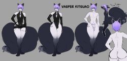 character_sheet fox_boy fox_ears fox_tail goth goth_boy goth_makeup male male_only multiple_views original pale-skinned_male pale_skin pubic_tattoo purple_hair small_penis tattoo