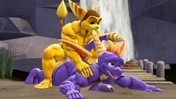 2019 2boys 3d anal balls bara crossover dragon erection kennythebobcat male male_only muscular penis ratchet_(ratchet_and_clank) ratchet_and_clank scalie source_filmmaker spyro spyro_the_dragon video_games