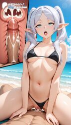 1boy 1girls 2026 ai_assisted ai_generated anime artist_name beach bikini bikini_aside black_bikini breasts bust cervix clothed_female_nude_male clothing_aside cock cowgirl_position cross_section cum cum_in_pussy deep_penetration dick ejaculation elf explicit female_genitalia frieren frieren_beyond_journey's_end genitals hi_res high_quality high_resolution highres internal_cumshot love_making navel outdoors overflow patreon patreon_username penetration penis pointy_ears pussy sand sex sexual_intercourse skypassion sousou_no_frieren stable_diffusion straight swimsuit uncensored uncensored_pussy uncensored_vagina uterus vaginal_penetration watermark