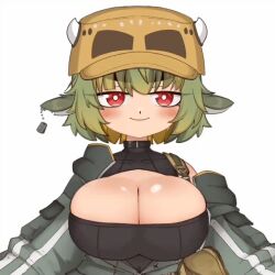animated belly big_breast big_breasts bovine breast cow_ears cow_tail female green_hair horns jiggling_breasts mossyartburger mossyburger shortstack solo tummy virtual_youtuber vtuber