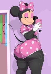 1girls anthro big_ass disney female furry minnie_mouse mouse rodent selfie smile solo solo_female usnarbit