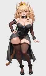 ai_generated bananajuju blonde-haired_female blonde_female blonde_hair bowsette_(cosplay) breasts cleavage collar cosplay crown dreadlocks fingernails full_body hand_on_hip high_heels horns hourglass_figure hourglass_figured_female indie_virtual_youtuber leotard looking_at_viewer monkey monkey_ears monkey_girl monkey_tail open_mouth open_smile pixai sharp_teeth shell slim_waist smile smiling smiling_at_viewer spiked_collar super_crown tagme thighhighs urikoito yellow_eyes