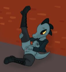 2017 alligator bea_(nitw) boots breasts brick clothing crocodilian female footwear half-closed_eyes knullox legwear masturbation night_in_the_woods nipples outside pussy pussy_juice reptile scalie shirt socks solo spike_(disambiguation) stockings thigh_high_boots thigh_highs thigh_socks wall_(disambiguation)