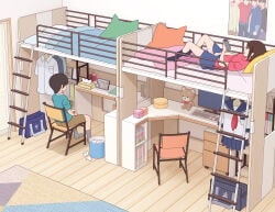 1boy 1girl alarm_clock ankle_socks aqua_shirt bag bed bedroom black_skirt black_socks blue_bag blue_sailor_collar book bookshelf brother_and_sister brown_hair brown_shorts cellphone chair clock commentary_request computer_keyboard desk female_masturbation grey_bag grey_socks head_on_pillow highres holding holding_phone kiyo_(kyokyo1220) knees_up ladder loft_bed looking_at_phone looking_at_screen lying male_masturbation masturbating_together masturbation monitor neckerchief on_bed on_chair original phone pillow pink_shirt pornography poster_(object) red_neckerchief rug sailor_collar school_bag school_uniform serafuku shirt short_hair short_sleeves shorts siblings sitting skirt smartphone socks stuffed_animal stuffed_toy t-shirt tablet_pc teddy_bear tissue_box trash_can unworn_shirt unworn_skirt used_tissue watching_pornography wooden_floor