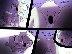 2017 anthro anus ass bedroom big_breasts blush breasts buster_moon chloe_white comic cunnilingus dialogue english_text fan_character female fur highres jewelry koala male mammal marsupial multicolored_fur necklace nipples nude open_mouth oral pussy sex sing_(movie) smile straight text tongue two_tone_fur vaginal_penetration waver-ring