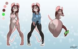 anthro anus askart ass barely_visible_anus black_bottomwear black_clothing black_pants blue_clothing blue_shirt blue_topwear bottomwear braided_hair breasts brown_hair clothed clothing collared_shirt countershade_butt countershade_face countershade_torso countershading dress_shirt featureless_breasts featureless_crotch female footwear freckled_butt freckled_face freckled_shoulders freckles genitals green_eyes hair hi_res innie_vulva leggings legwear long_hair low-angle_view mammal model_sheet mouse multiple_poses murid murine navel nipples nude nude_anthro nude_female pants pink_nipples pose ribbons rodent round_ears serah_(namiki_blue) shirt shoes simple_background solo standing topwear vulva