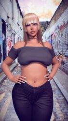 1female 1girls 2026 3d 4k belly belly_button big_breasts big_lips blonde_female blonde_hair blue_eyes breasts choker chromatic_aberration clothed clothing crashbanditkut curvaceous curvaceous_figure day daytime depth_of_field eyebrows eyelashes eyeliner eyeshadow female graffiti graffiti_on_wall hair hi_res high_resolution highres human jeans light_skin lips lipstick long_eyelashes long_hair long_nails looking_at_viewer makeup mascara nail_polish nails navel navel_piercing original original_character outdoors parted_lips pierced_belly_button piercing ring solo solo_female solo_focus standing straight street teenage_girl teenager thick thick_hips thick_lips thick_thighs thighs toned toned_female topwear virt-a-mate virtamate young